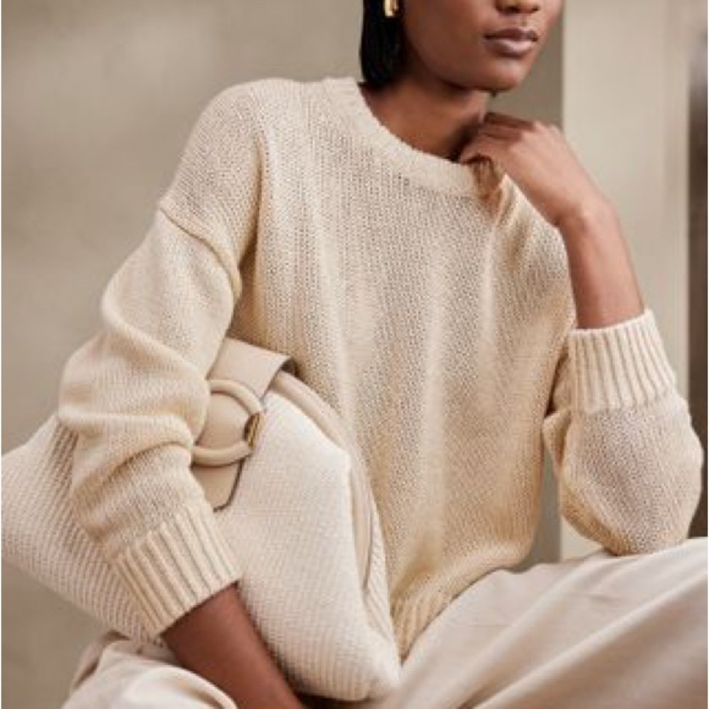 Banana Republic Ivory Stone Christine Crop Linen-Cotton Sweater